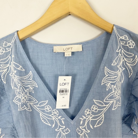 LOFT Blue Chambray Embroidered Top - Picture 3 of 3